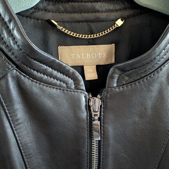 Talbots Black Leather Peplum Zip Jacket Lamb Skin Buttery-Soft Leather Size 14P - Picture 3 of 12